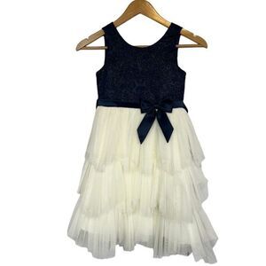 American Princess Girls' Navy Tulle Dress White Accents Size 8